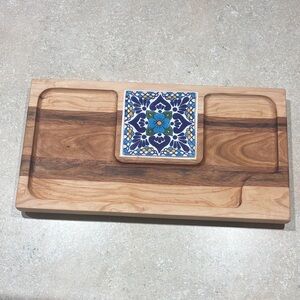 Wooden Serving Tray with Tile Inlay